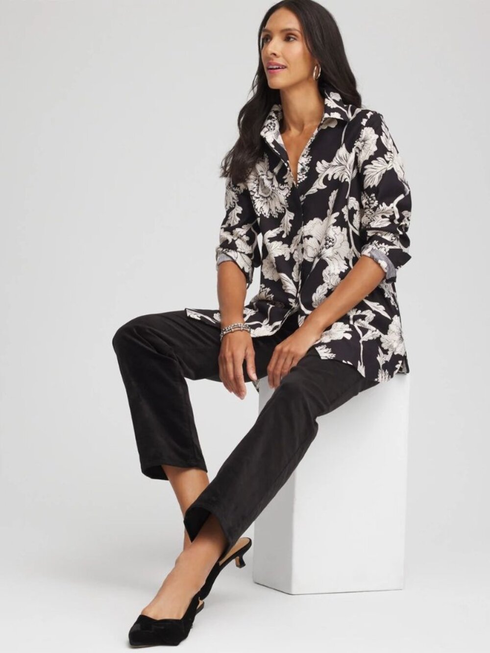 Chico's No Iron Bryne Bloom Stretch Tunic Size 3 (16/18) NWT